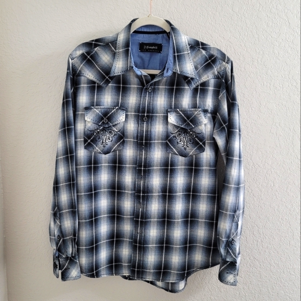 J.Campbell mens plaid button down shirt 100% cotton size M